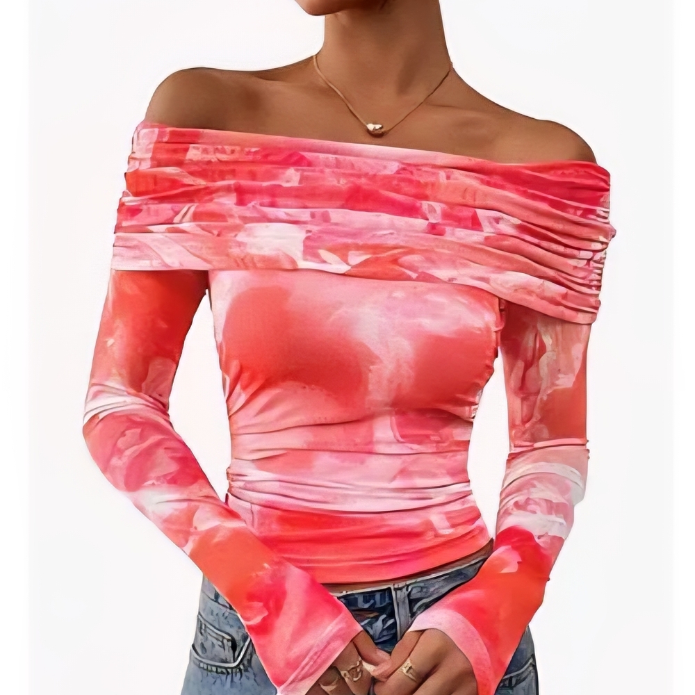 Off-Shoulder Red Women's Blouse and Blue Zesica bodycon Blouse